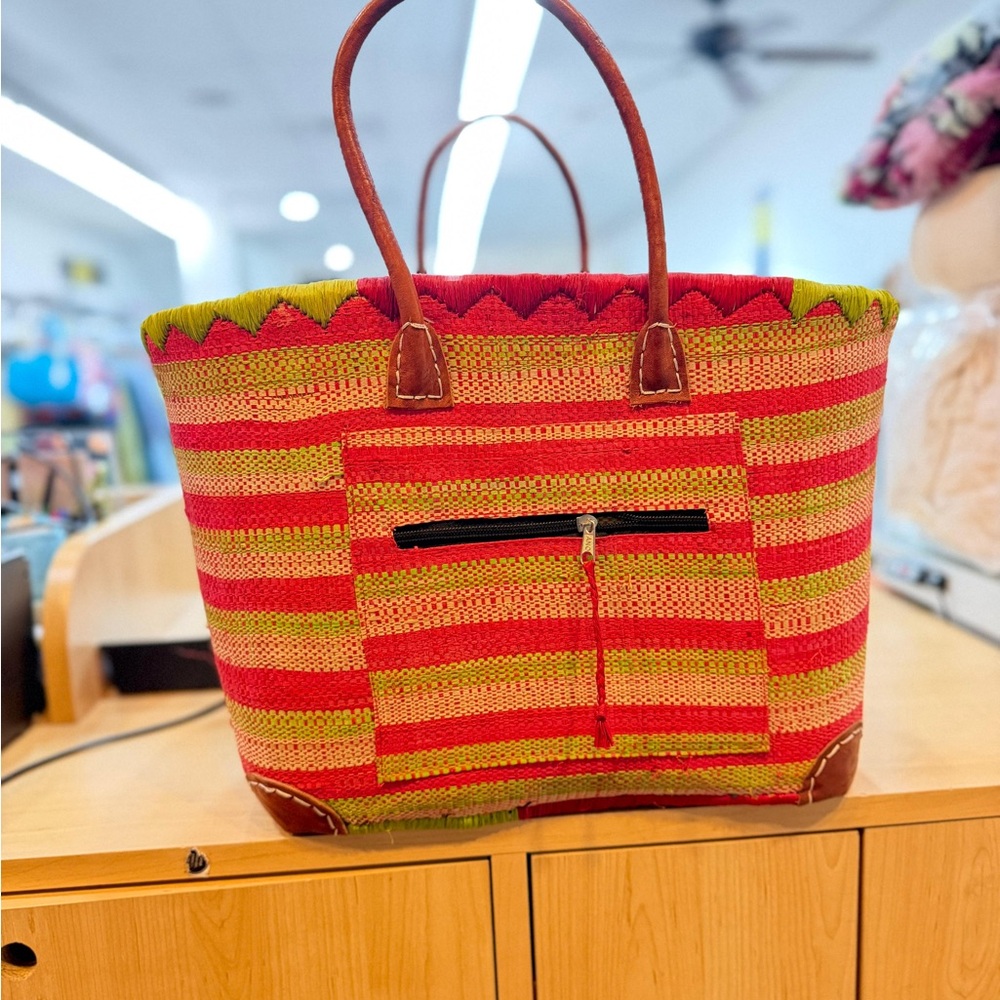 Striped Red and Green Tote Bag